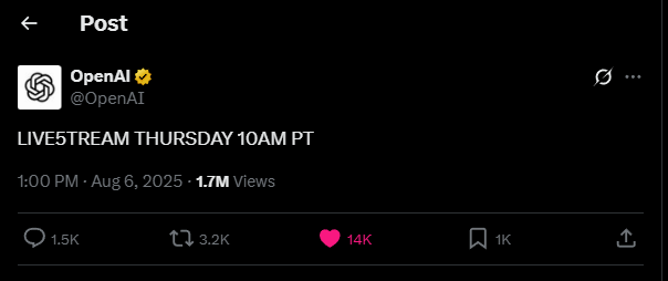 GPT-5 내일 오전 10시 라이브 방송!